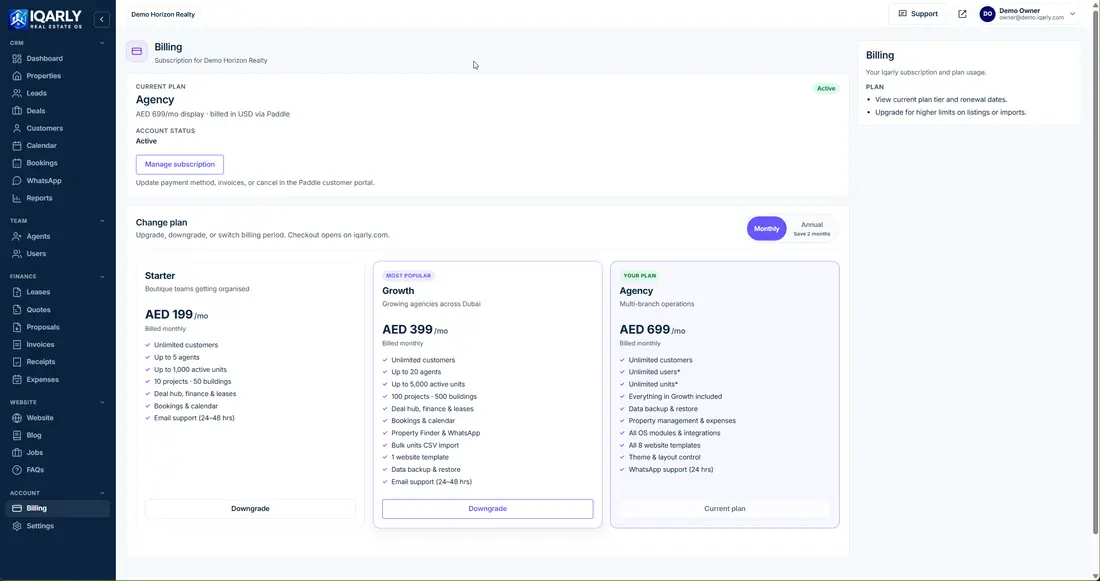 Billing — Iqarly real estate CRM