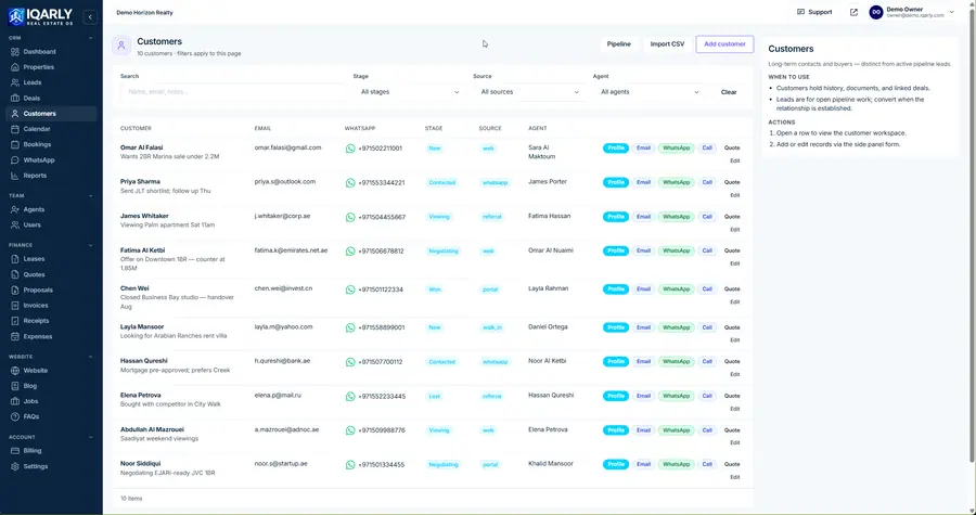 Customers — Iqarly real estate CRM