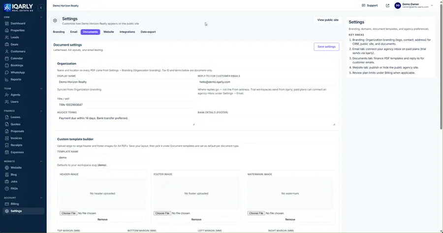 Finance documents — Iqarly real estate CRM