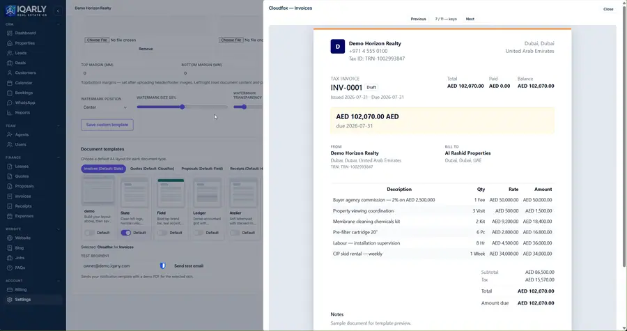 Document templates — Iqarly real estate CRM