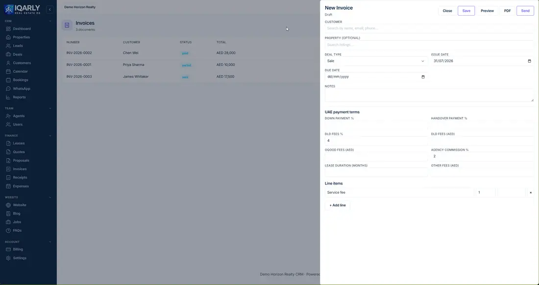 Invoices — Iqarly real estate CRM