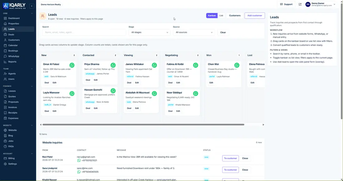Leads — Iqarly real estate CRM