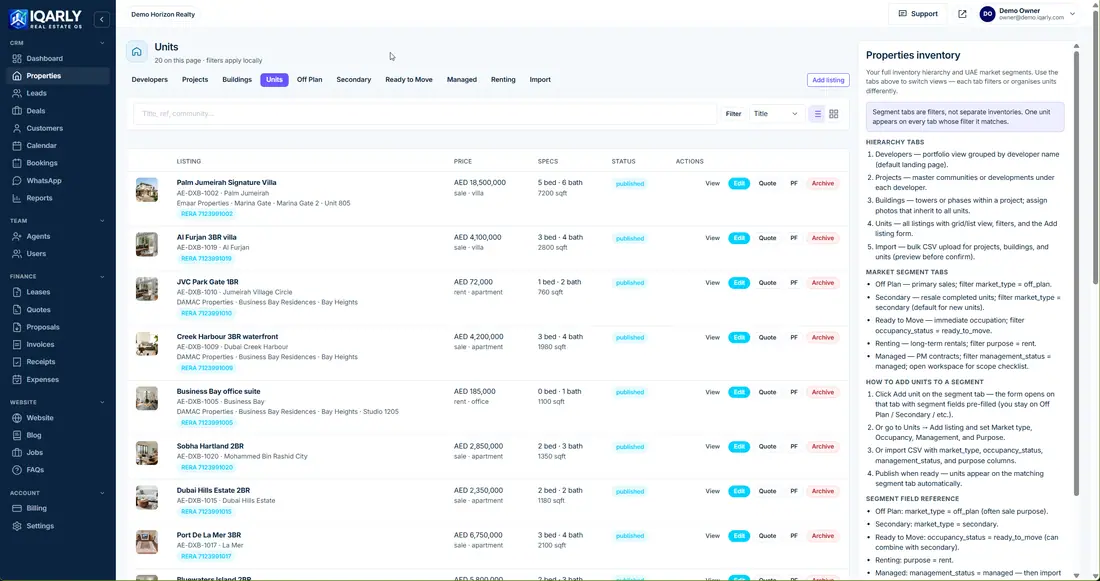 Properties — Iqarly real estate CRM